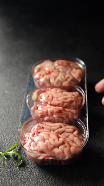 Cerveau Porc Crus Abats Comestibles Viande Aliments Frais Savoureux Manger — Video