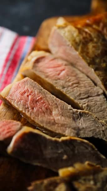 Filete Carne Fresca Carne Res Freír Parrilla Comida Fresca Sabrosa — Vídeo de stock