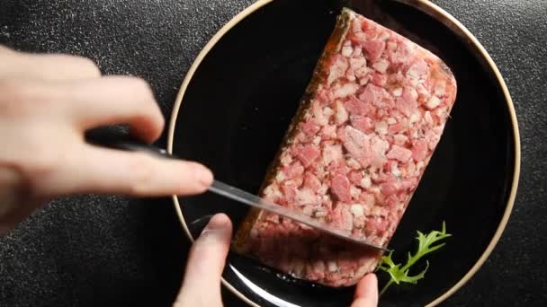 Terrine Fleischscheiben Pastete Campagne Leberkäse Schweinefleisch Fleischpastete Lecker Frisch Essen — Stockvideo