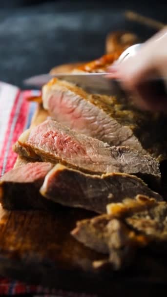 Steak Bœuf Viande Frite Grill Nourriture Fraîche Savoureux Manger Repas — Video