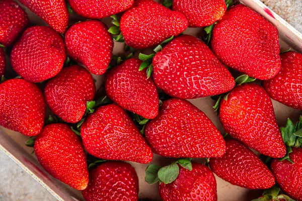 Strawberry Merah Beri Buah Matang Segar Makanan Makanan Ringan Atas — Stok Foto