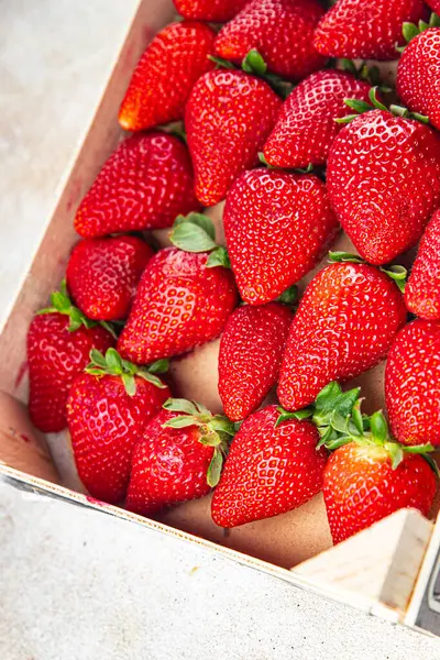 Strawberry Merah Beri Buah Matang Segar Makanan Makanan Ringan Atas Stok Foto