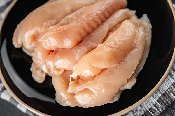 Daging Ayam Mentah Aiguillettes Masakan Segar Makanan Ringan Atas Meja Stok Foto