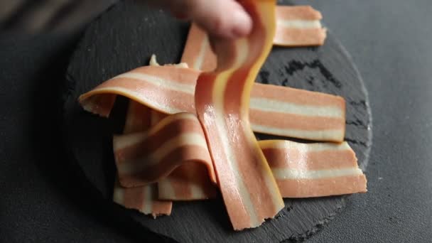 Bacon Vegetariano Cozinhar Fresco Aperitivo Refeição Comida Lanche Mesa Cópia — Vídeo de Stock