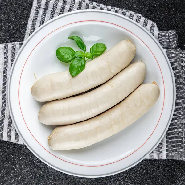 Meat White Sausage Weisswurst Bavarian Sausages Cooking Appetizer Meal Food Stock Image