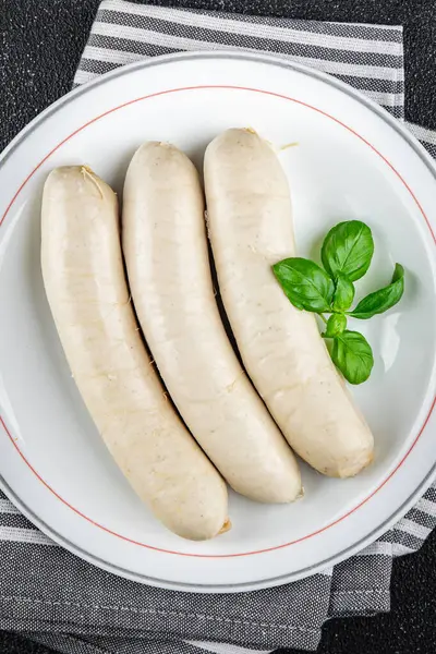 Meat White Sausage Weisswurst Bavarian Sausages Cooking Appetizer Meal Food Stock Image