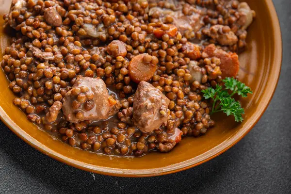 Lentils Meat Beef Pork Fresh Cooking Meal Food Snack Table Stock Image