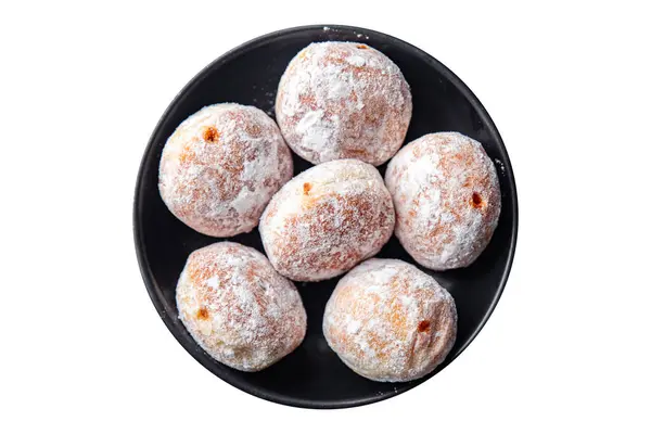 Relleno Donut Chocolate Relleno Azúcar Polvo Comida Fresca Snack Mesa Fotos De Stock