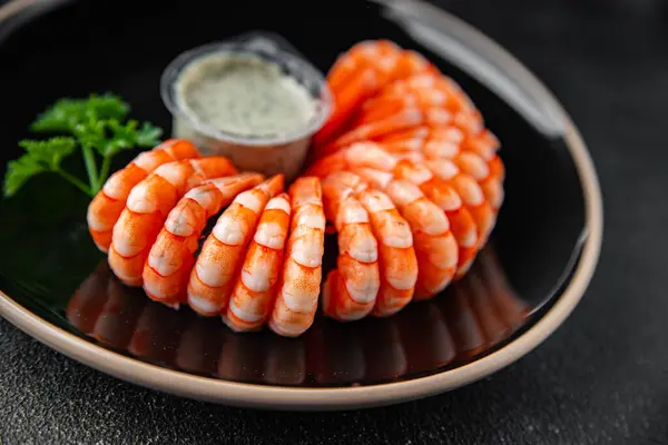 Shrimp Ready Eat Fresh Cooking Appetizer Meal Food Snack Table Stock Picture