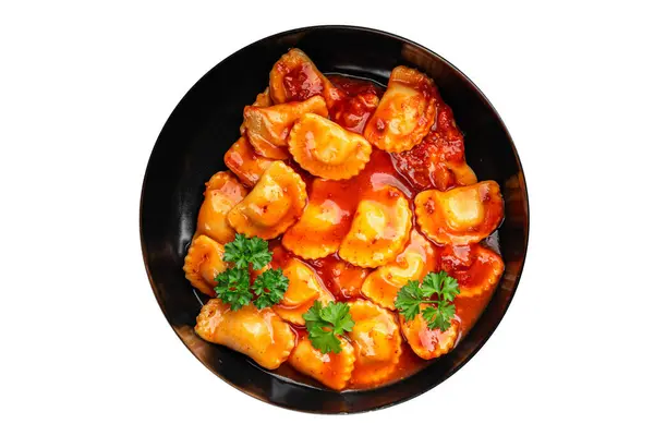 Ravioli Fleisch Tomatensauce Frisch Kochen Mahlzeit Essen Snack Auf Dem Stockbild
