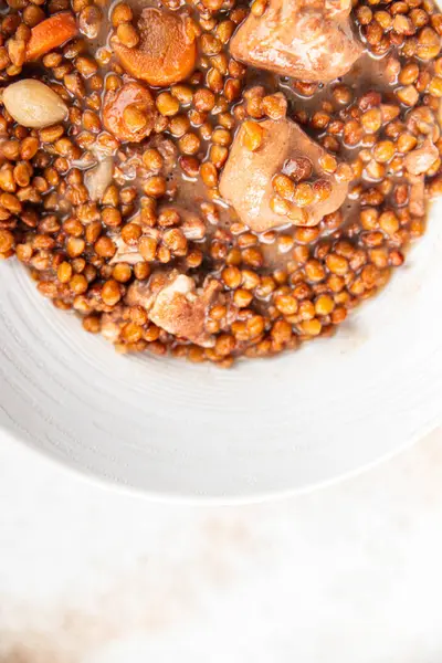 Lentils Meat Beef Pork Fresh Cooking Appetizer Meal Food Snack Stock Picture