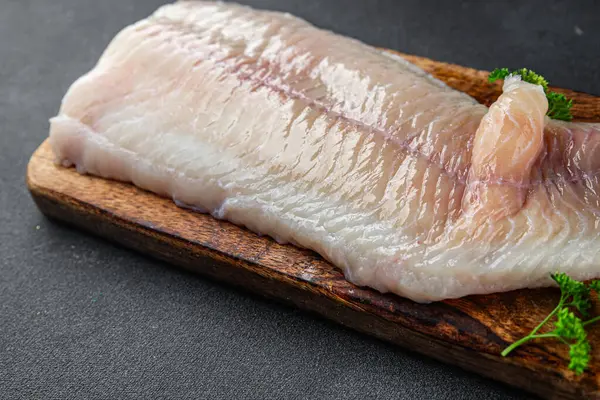 Surowa Biała Ryba Filet Gigant Okoń Morski Filetowanie Grouper Świeże Obrazek Stockowy