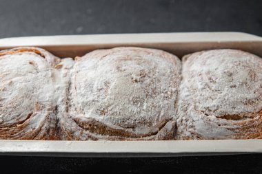 Brioche çörek tatlı puf börek lezzetli tatlı tatlı tatlı tatlı aperatif yemek aperatif masa üzerinde fotokopi uzay yemek arka plan kırsal üst görünüm