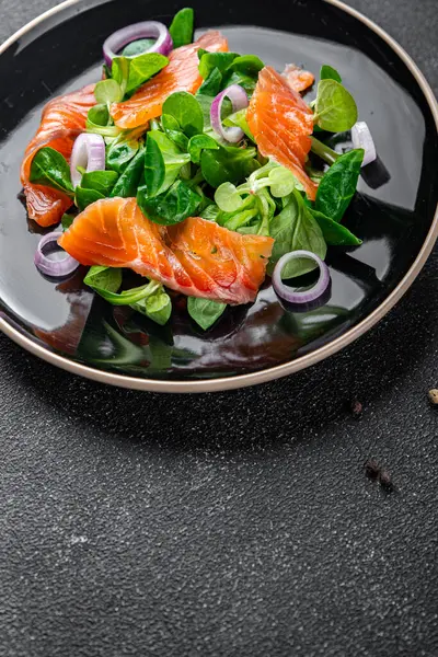 somon salatası aperatifler masada taze yemek fotokopi alanı arka plan kırsal manzarası 