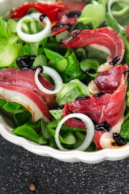 Salata ördeği eti magret taze yemek aperatifi masanın üzerinde fotokopi uzay yiyecek arka plan kırsal manzarası