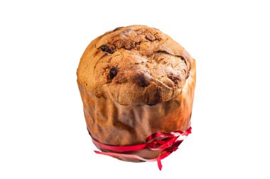 Panettone tatlı noel pastası lezzetli fırınlanmış ürünler Noel arkaplanı Yılbaşı tatili taze yemek atıştırmalıkları masa arkasında fotokopi alanı arka plan kırsal manzarası