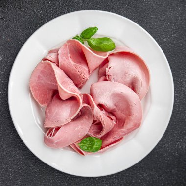 jambonlu domuz eti. Lezzetli taze yemek. Fotokopi masasında.