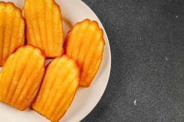tatlı kurabiye Madeleine, bisküvi tatlı Noel lezzetli Noel ziyafeti taze lezzetli gurme yemek arkaplanı masa kırsal yemek üst görünüm fotokopi alanı