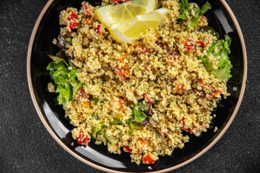 Tabbouleh kuskus bulguru, sebze, taze vejetaryen, gurme, gurme, sofrada yemek, kırsal yemek, fotokopi alanı ve paleo diyeti.