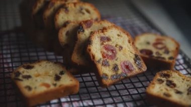 fruit cake sweet dessert dried fruit traditional pastry, nuts meal food snack on the table copy space food background rustic top view