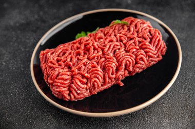 kıyma taze et, domuz eti lezzetli yemek sofrada abur cubur fotokopi uzay yemeği arka plan kırsal manzarası