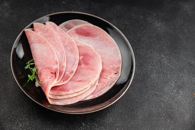 Jambon dilimi domuz eti. Lezzetli yemekler. Lezzetli gurme yemek arkaplanı.