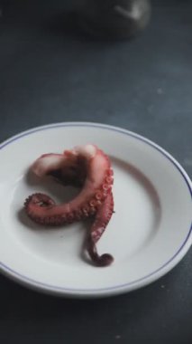 Ahtapot besinli ahtapot ahtapot taze lezzetli yemek dokunaçları peskatarizm lezzetli gurme yemek arkaplanı masa rustik gıdalar üst görünüm fotokopi alanı keto ve paleo diyeti