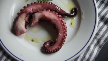 Ahtapot besinli ahtapot ahtapot taze lezzetli yemek dokunaçları peskatarizm lezzetli gurme yemek arkaplanı masa rustik gıdalar üst görünüm fotokopi alanı keto ve paleo diyeti