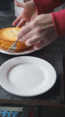 Peynirli tart tatlı peynirli tart taze lezzetli yemekler gurme yemek arka planı masa rustik yiyeceklerin üst görüntüsü fotokopi alanı