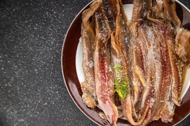 balık ançüezli fileto fileto deniz ürünleri aperatifler taze leziz yemekler sofranın üzerinde lezzetli gurme yemek üst görünüm fotokopi alanı diyeti