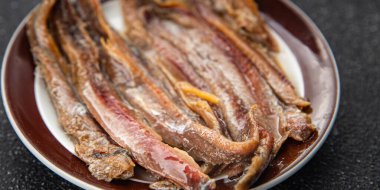 balık ançüezli fileto fileto deniz ürünleri aperatifler taze leziz yemekler sofranın üzerinde lezzetli gurme yemek üst görünüm fotokopi alanı diyeti