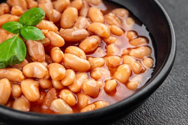 Beyaz fasulye sosu lezzetli gurme yemek arkaplanı rustik gıda üst görünüm fotokopi uzay keto ve paleo diyet vejetaryen ve vejetaryen gıda