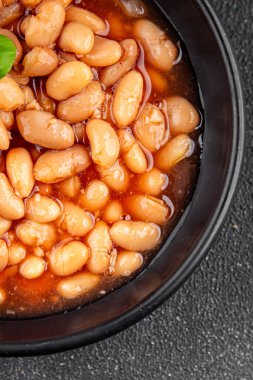 Beyaz fasulye sosu lezzetli gurme yemek arkaplanı rustik gıda üst görünüm fotokopi uzay keto ve paleo diyet vejetaryen ve vejetaryen gıda