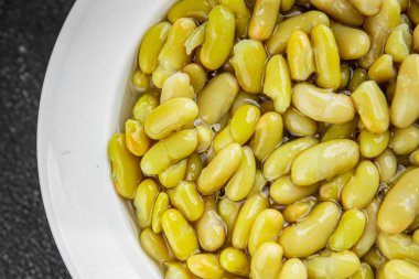 Fasulye flageolet yeşil fasulye taze lezzetli gurme yemek arka planı masa rustik gıda fotokopi alanı keto ve paleo diyet vejetaryen ve vejetaryen gıda