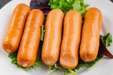 Sosisler et lezzetli lezzetli gurme yemek arka plan masa sade yemek üst manzara fotokopi alanı