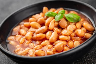 Beyaz fasulye sosu lezzetli gurme yemek arkaplanı rustik gıda üst görünüm fotokopi uzay keto ve paleo diyet vejetaryen ve vejetaryen gıda