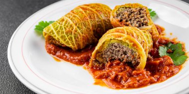 cabbage rolls cabbage stuffing meat tasty fresh delicious gourmet food background table rustic food top view copy space keto and paleo diet