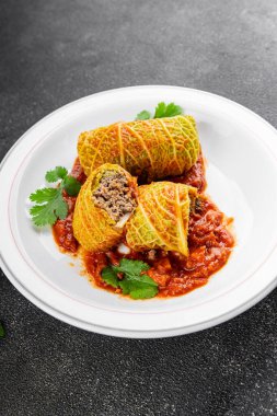 cabbage rolls cabbage stuffing meat tasty fresh delicious gourmet food background table rustic food top view copy space keto and paleo diet