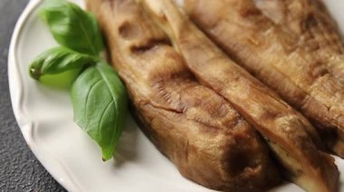 Baked eggplant vegetable cooking tasty fresh delicious gourmet food background table rustic food top view copy space keto and paleo diet vegetarian and vegan food