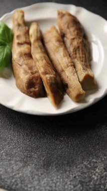 Baked eggplant vegetable cooking tasty fresh delicious gourmet food background table rustic food top view copy space keto and paleo diet vegetarian and vegan food