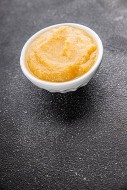 Puree apple fruit natural ingredients tasty fresh gourmet food background table rustic food top view copy space keto and paleo diet vegetarian and vegan food