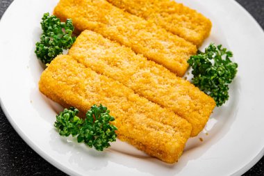 Balıklar deniz ürünleri menüsü taze lezzetli gurme yemek arkaplan masa rustik gıda üst görünüm fotokopi alanı keto ve paleo pesetarya diyeti