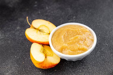 Elma püresi doğal malzemeler lezzetli lezzetli gurme yemek masa arkası yemek üst görünüm uzay keto ve paleo diyet vejetaryen ve vejetaryen gıda