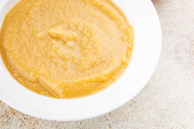 Elma püresi doğal malzemeler lezzetli lezzetli gurme yemek masa arkası yemek üst görünüm uzay keto ve paleo diyet vejetaryen ve vejetaryen gıda