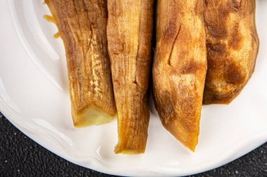 Baked eggplant vegetable cooking tasty fresh delicious gourmet food background table rustic food top view copy space keto and paleo diet vegetarian and vegan food