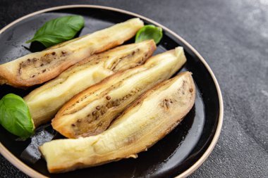 Baked eggplant vegetable cooking tasty fresh delicious gourmet food background table rustic food top view copy space keto and paleo diet vegetarian and vegan food