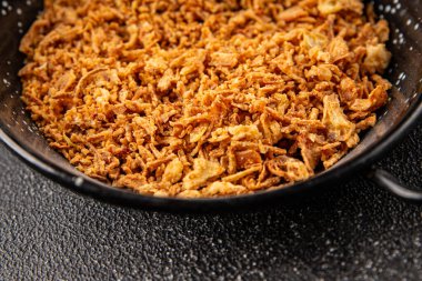 Kızarmış soğan çıtır soğan aperatif sebzeler taze lezzetli gurme yemek arkaplanı masa rustik yemek üst görünümü fotokopi alanı vejetaryen ve vejetaryen yemekleri