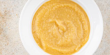 Elma püresi doğal malzeme lezzetli taze gurme yemek arka plan masa rustik yemek üst görünüm boşluk