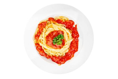 Spagetti bolonez makarna sosu lezzetli lezzetli lezzetli gurme yemek arka plan masa kırsal yemek üst görünüm fotokopi alanı