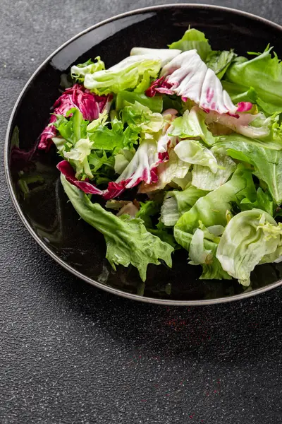 Salata karışımı buzdağı, batavya, marul, turşu, romano, arkadaş iştahlı sebzeler organik lezzetli gurme yemek arka planı masa fotokopisi alanı keto paleo diyet vejetaryen vejetaryen.